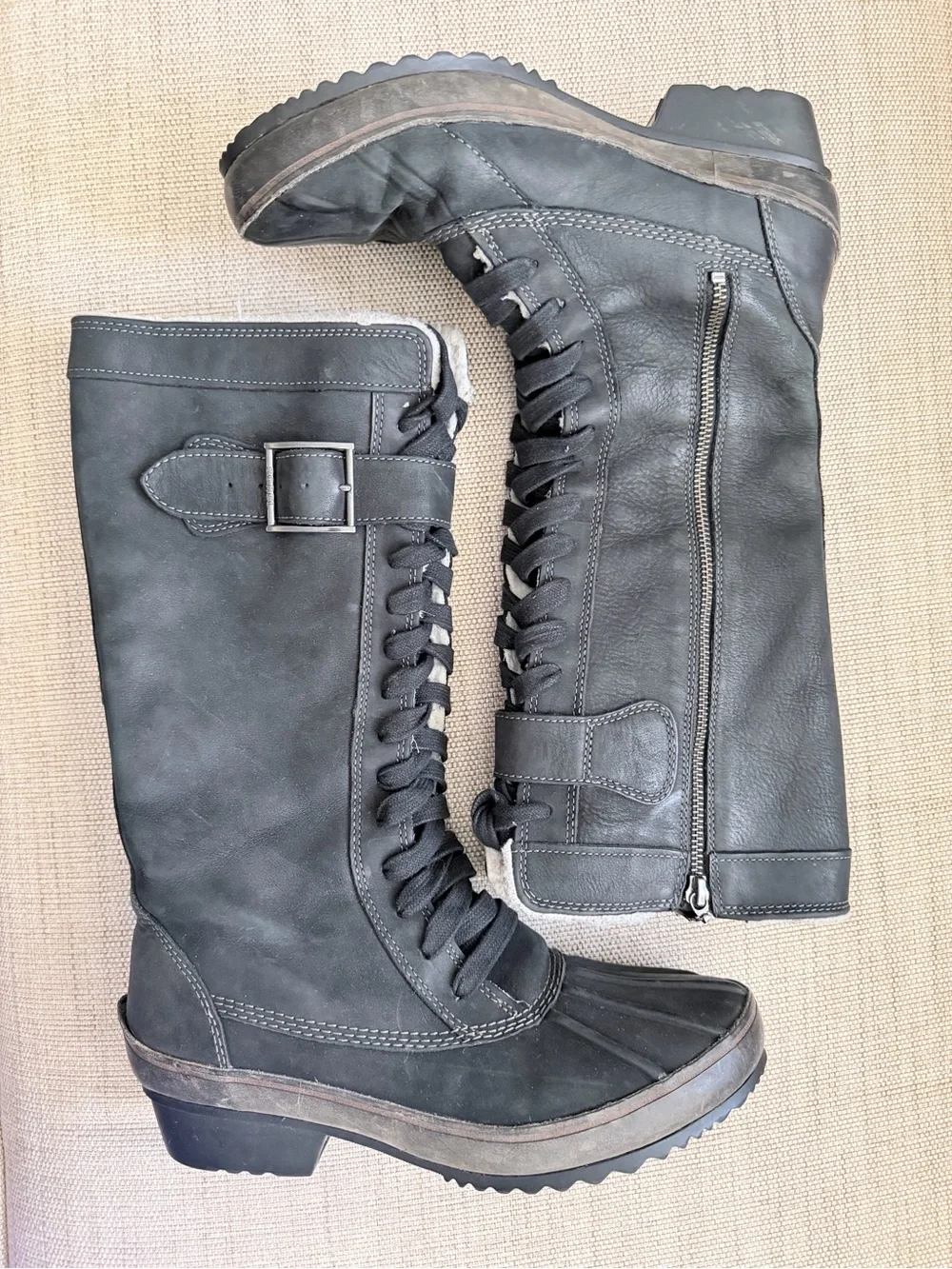 Sorel Sorelia Earhart Tall Waterproof Lace Up Winter Boots Black 8.5